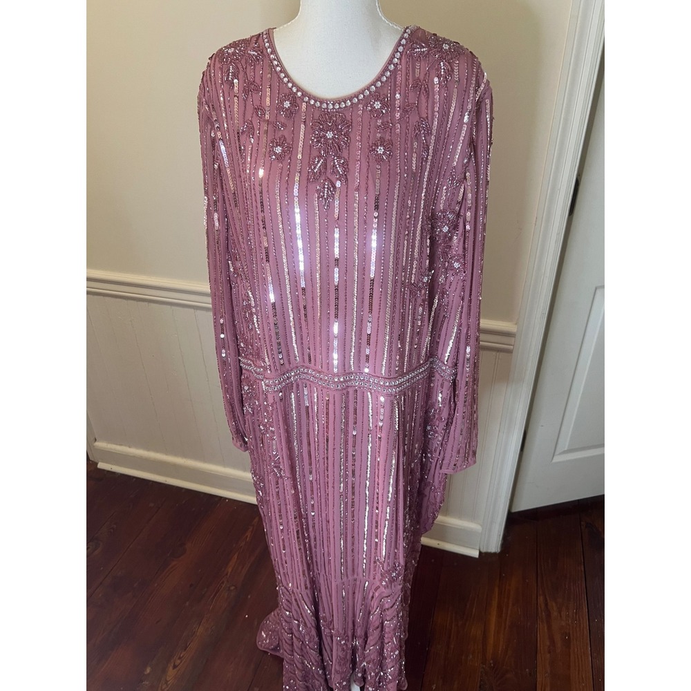Mac Duggal 93627 Rose Pink Beaded Sequin Long Sleeve Tea‎ Length Dress Womens 24 - Picture 13 of 13